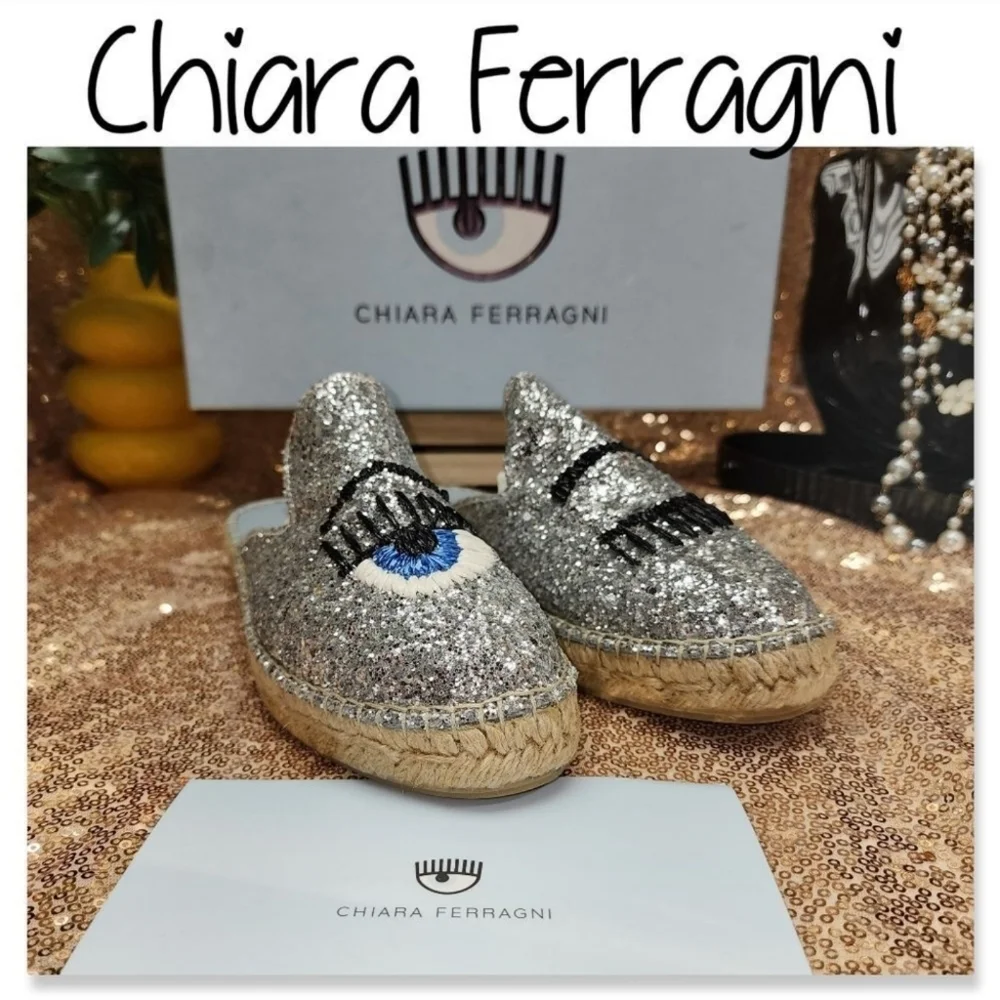 CHIARA FERRAGNI Glitter Espadrille Mules In Silver
